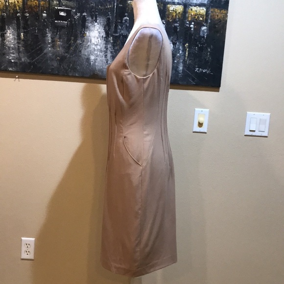Magaschoni Beige Midi Dress w/Pockets Pleated Front/Back w/Exposed Zipper-No Tag - Picture 3 of 13